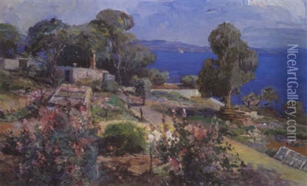 Sudliche Sommerlandschaft (garten Der Villa Hoyos In Fiume) Oil Painting - Leontine (Lea) von Littrow
