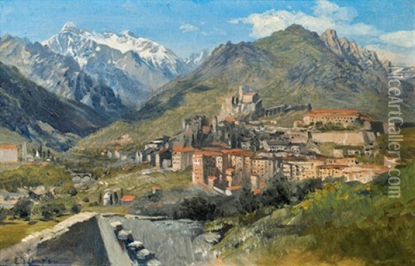 Stadt Im Gebirge Oil Painting - Edward Theodore Compton