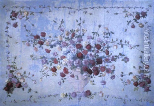 Rose Du Printemps (ceiling Panel) Oil Painting - Achille Lauge
