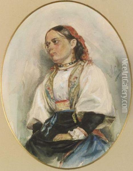 Portrait Of A Peasant Girl Oil Painting - Arvid Frederick Nyholm