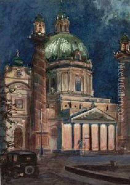 Wien, Karlskirche Bei Nacht Oil Painting - Otto Nowak