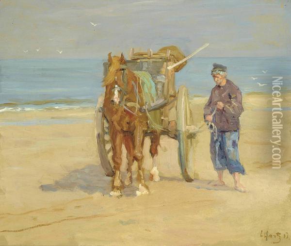 Collecting The Catch Oil Painting - Louis Hartz