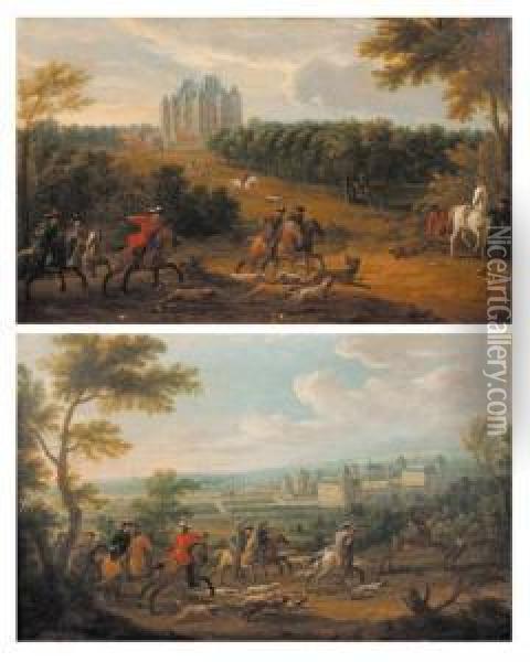 Chasse Aux Loups Pres Du Chateau De Madrid Dans Le Bois De Boulogne Oil Painting - Jean-Baptiste Martin Des Batailles