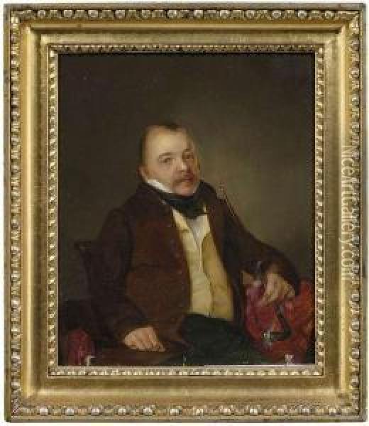 Portrait Of Count Vicrai With A Pipe. Oil Painting - Ferdinand Von Lutzendorf