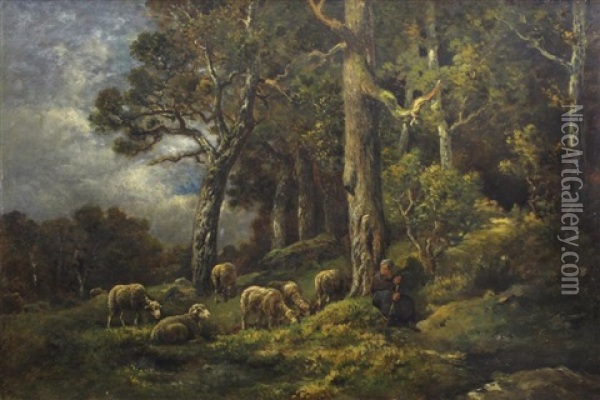 Bergere Et Son Troupeau Oil Painting - Charles Jacques