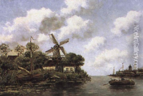 On The Amstel Oil Painting - Hermanus Koekkoek the Younger