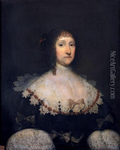 Portrait Of Mary Aldersea, Lady Knatchbull (died 1674) Oil Painting - Cornelius Jonson