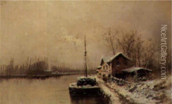 A Frozen Winter Landscape Oil Painting - Louis Apol
