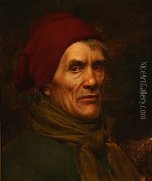 Portrait Of A Fisherman (+ Portrait Of A Merchant; 2 Works) Oil Painting - Christian A. Benzon