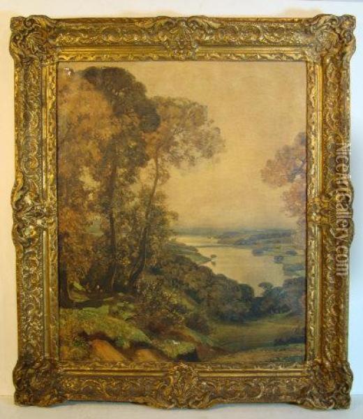 Country Scene Looking Toward Estuary Oil Painting - Sir Alfred East