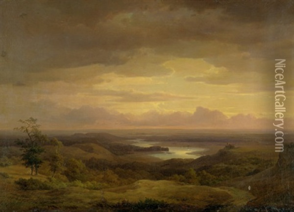 Idyllische Aussicht Von Ilsestein Auf Das Okertal Bei Sonnenuntergang Oil Painting - Adolf Carl