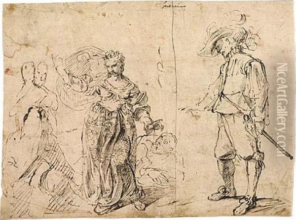 Sheet With Figure Studies: Double-sided Oil Painting - Pietro Novelli Il Monrealese