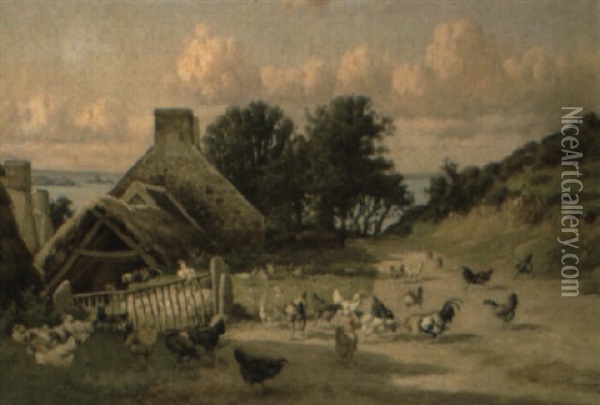 Chickens And Cockerels On A Farm Oil Painting - William Baptiste Baird