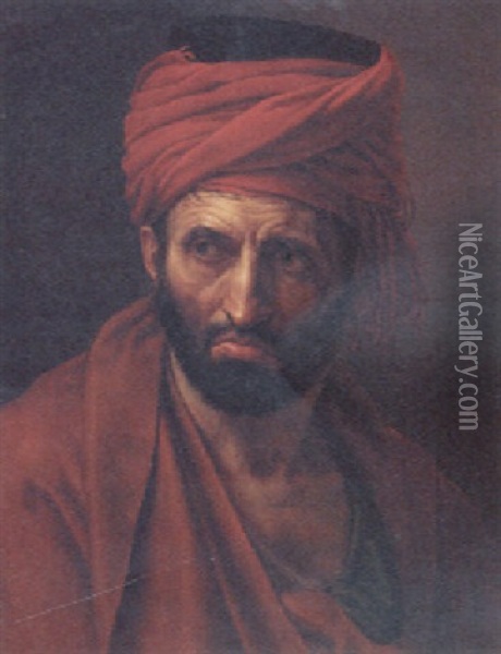 Portrait Of A Man In A Red Turban Oil Painting - Antoine Jean (Baron Gros) Gros