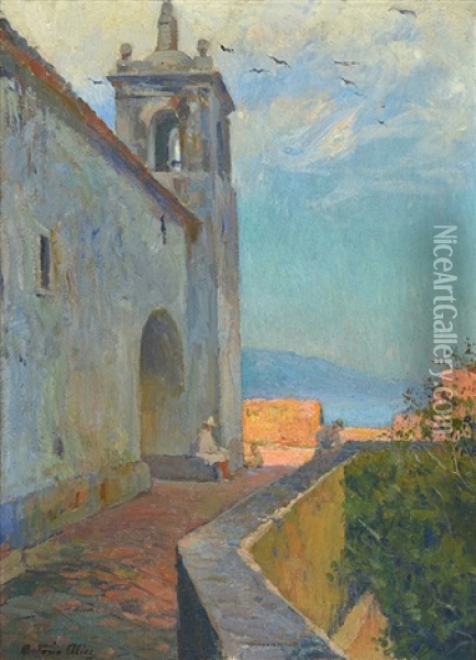 La Iglesia De La Isla De Boa Viagem. Bahia Rio De Janeiro Oil Painting - Antonio Alice