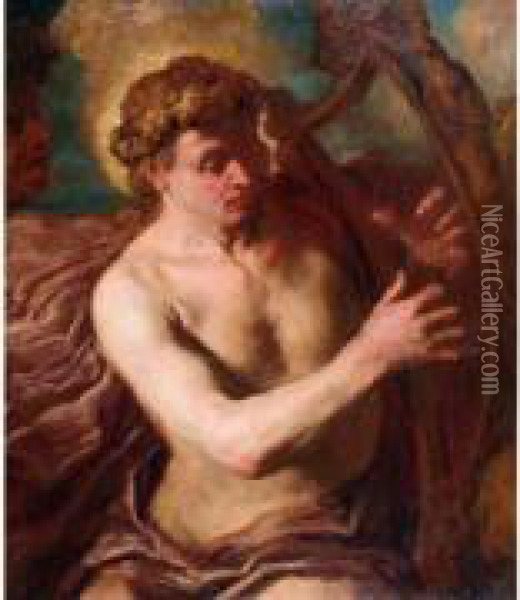 Apollon Jouant De La Harpe. Oil Painting - Giovanni Battista Langetti