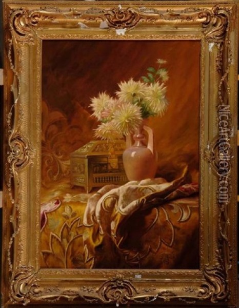 Nature Morte Aux Fleurs Et Au Coffret Oil Painting - Edward van Ryswyck