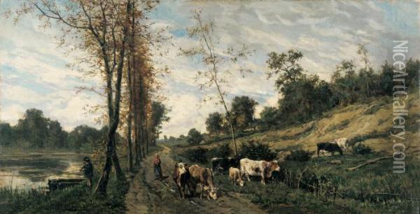 Landscape With Shepherdess Oil Painting - Isidore Verheyden