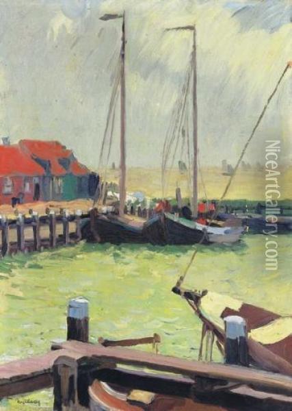 Dutch Sailing Harbour Oil Painting - sandor Nyilasy