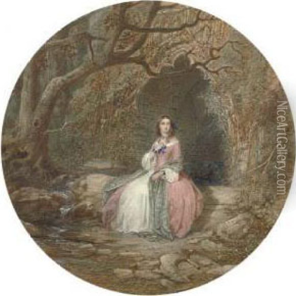 Portrait Of A Lady Seated Outside A Grotto (illustrated) Oil Painting - John Edmund Buckley