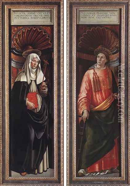 St Catherine of Siena and St Lawrence 1490-98 Oil Painting - Domenico Ghirlandaio