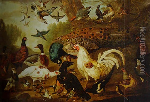 The Fable Of The Raven: A Concert Of Birds In A Wooded Landscape Oil Painting - Pieter Casteels III