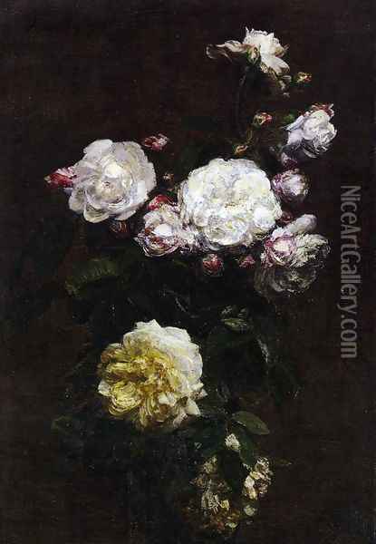 White Roses II Oil Painting - Ignace Henri Jean Fantin-Latour