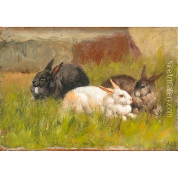 Rabbits In A Field Oil Painting - William Baptiste Baird