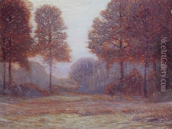 An Extensive Fall Landscape At Dusk Oil Painting - Leonard Ochtman