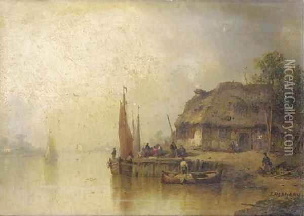 Unloading the boat Oil Painting - Ludwig Hermann