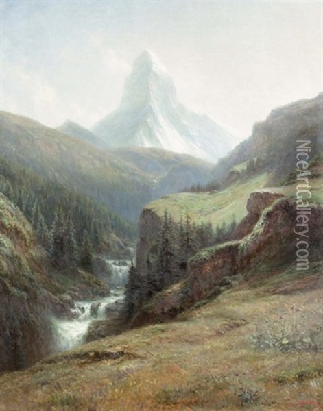 Sommerliche Gebirgslandschaft Mit Dem Matterhorn Oil Painting - Leberecht Lortet