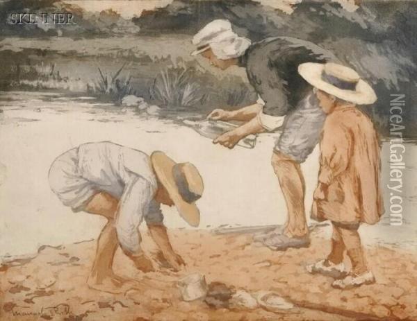 Combing The Shore Oil Painting - Manuel Robbe