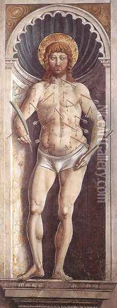 St Sebastian (on the pillar) 1464-65 Oil Painting - Benozzo di Lese di Sandro Gozzoli