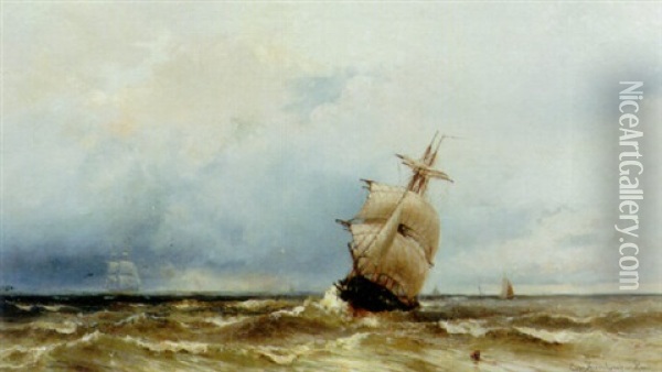 Shipping On A Rough Sea Oil Painting - Jacob Eduard Heemskerck van Beest
