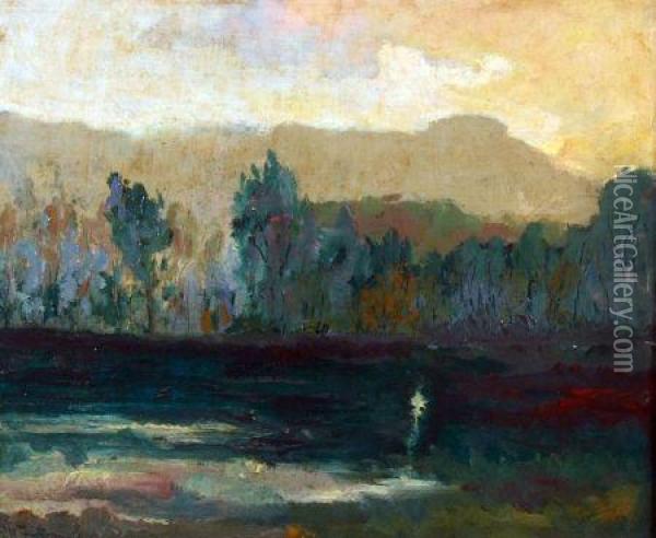 Impressionist Landscape At Dusk Oil Painting - John Henry Twachtman