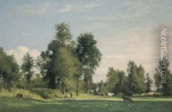 La Prairie De Champgueffier Oil Painting - Eugene Antoine Samuel Lavieille