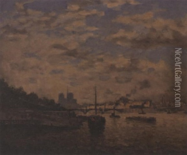 Untitled Harbor Scene Oil Painting - Frank Myers Boggs