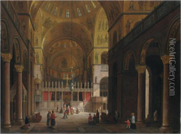 Venice, A View Of The Interior Of The Basilica Of San Marco Oil Painting - Carlo Canella