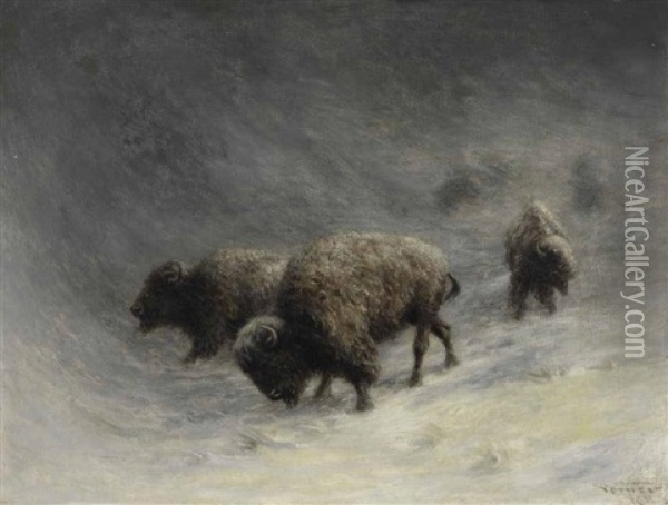 Buffalo In A Blizzard Oil Painting - Frederick Arthur Verner