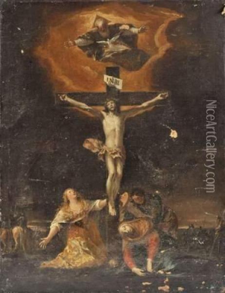 Le Christ En Croix Entre La Madeleine Et La Vierge Marie Oil Painting - Nikolaus Knupfer