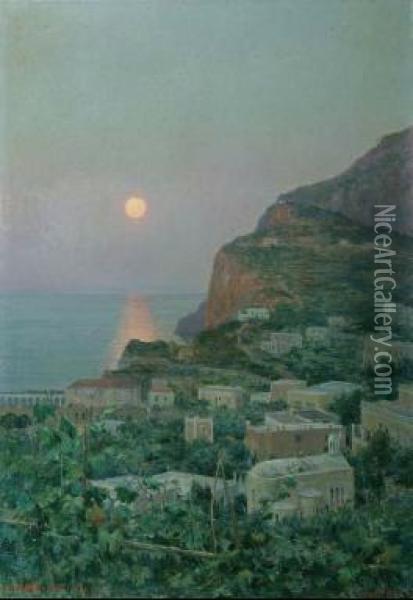 Tramonto A Capri Oil Painting - August Lovatti