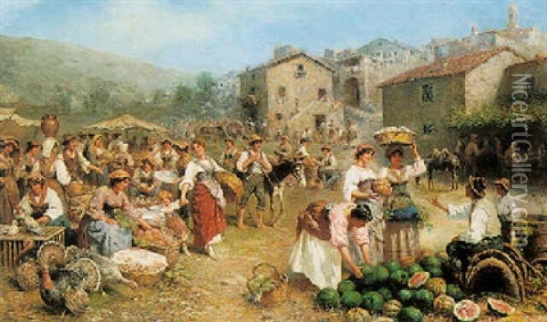 A Market Near Rome Oil Painting - Francesco Bergamini