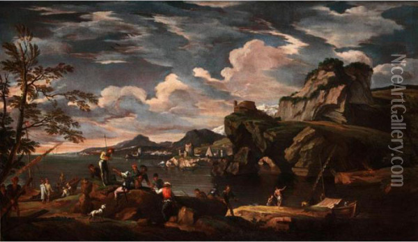 Sudliche Kustenlandschaft Mit Meeresbucht Oil Painting - Jacob De Heusch