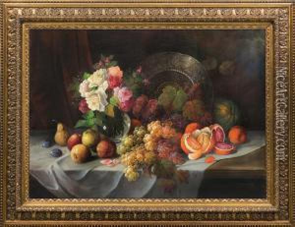 Still Life With Fruit Oil Painting - Rudolf Stoitzner
