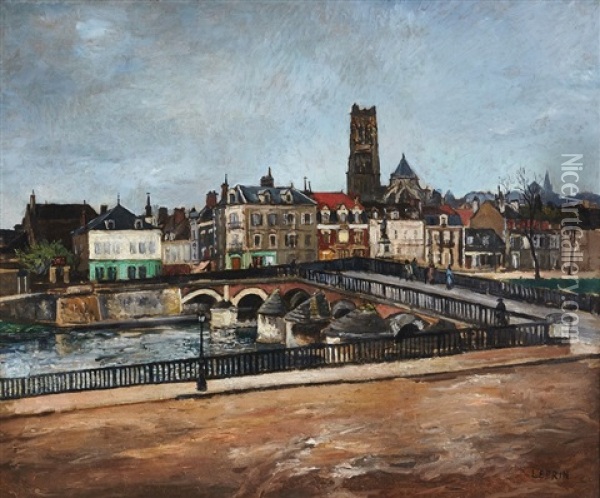 Le Pont Paul Bert Sur L'yonne, A Auxerre Oil Painting - Marcel Francois Leprin