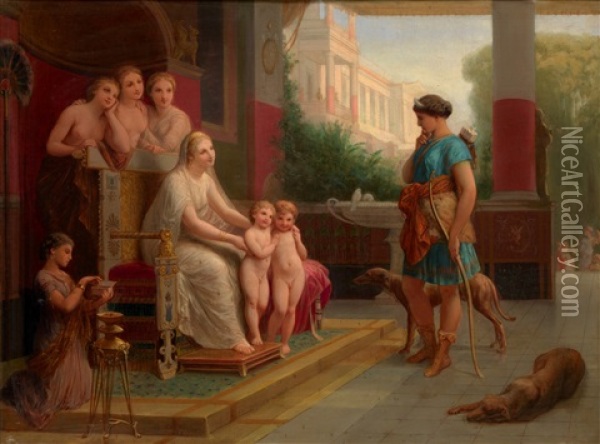 Two Boys Presented To Diana With The Three Graces Beyond Oil Painting - Henri Pierre Picou