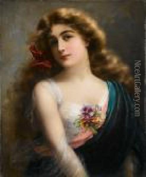 An Auburn Beauty Oil Painting - Emile Vernon