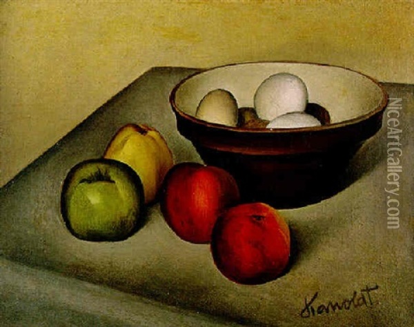 Stilleben Mit Apfeln Und Eiern In Einer Schale Oil Painting - Alexander Kanoldt