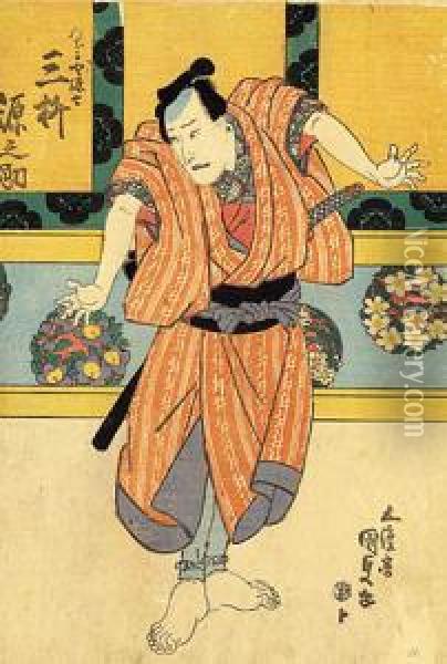 Aktor Gennosuke Iii Na Scenie Teatru Kabuki, Japonia, Ok. 1818-30 R. Oil Painting - Kunisada