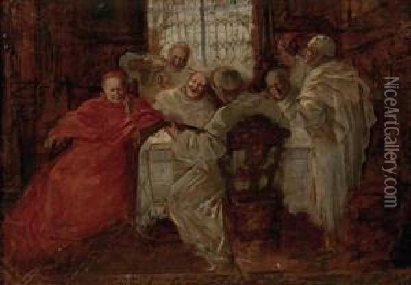 Kardinal Mit Singenden Und Trinkenden Weissen Vatern Oil Painting - Eduard Von Grutzner